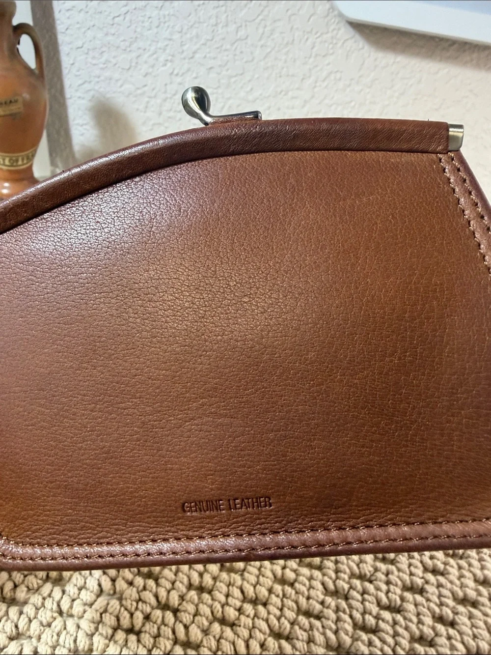 Vintage Fossil Brown Leather Kiss-Lock Coin Purse Card Holder